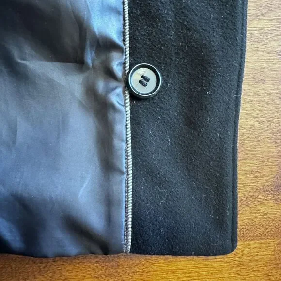 Gallery Wm’s XL Black Winter Coat 80% Wool Single Breast Detachable Hood - Picture 10 of 13